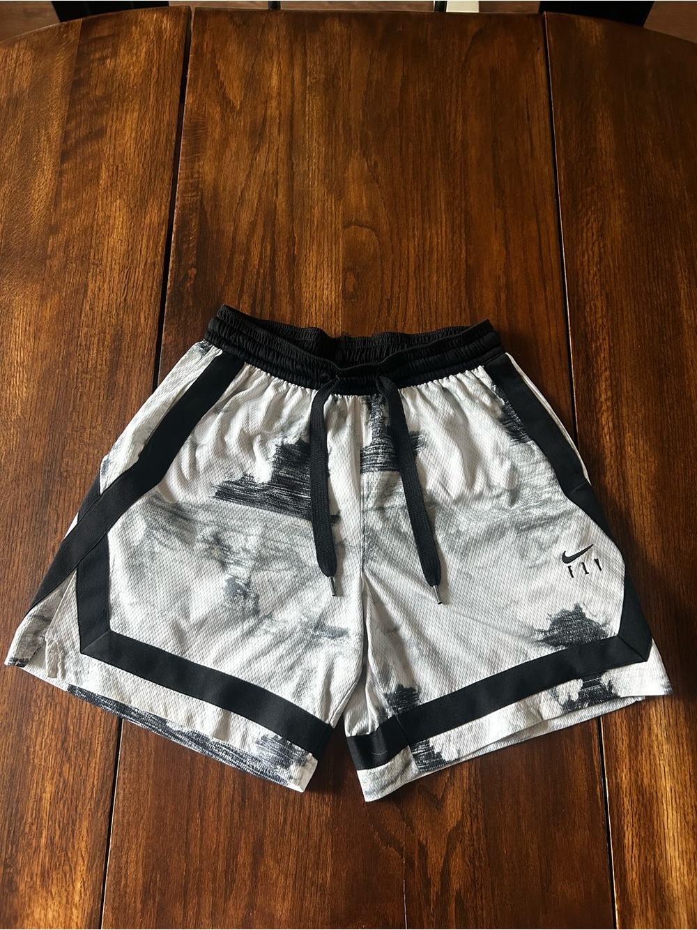 Nike White & Black Athletic Shorts with Abstract Print